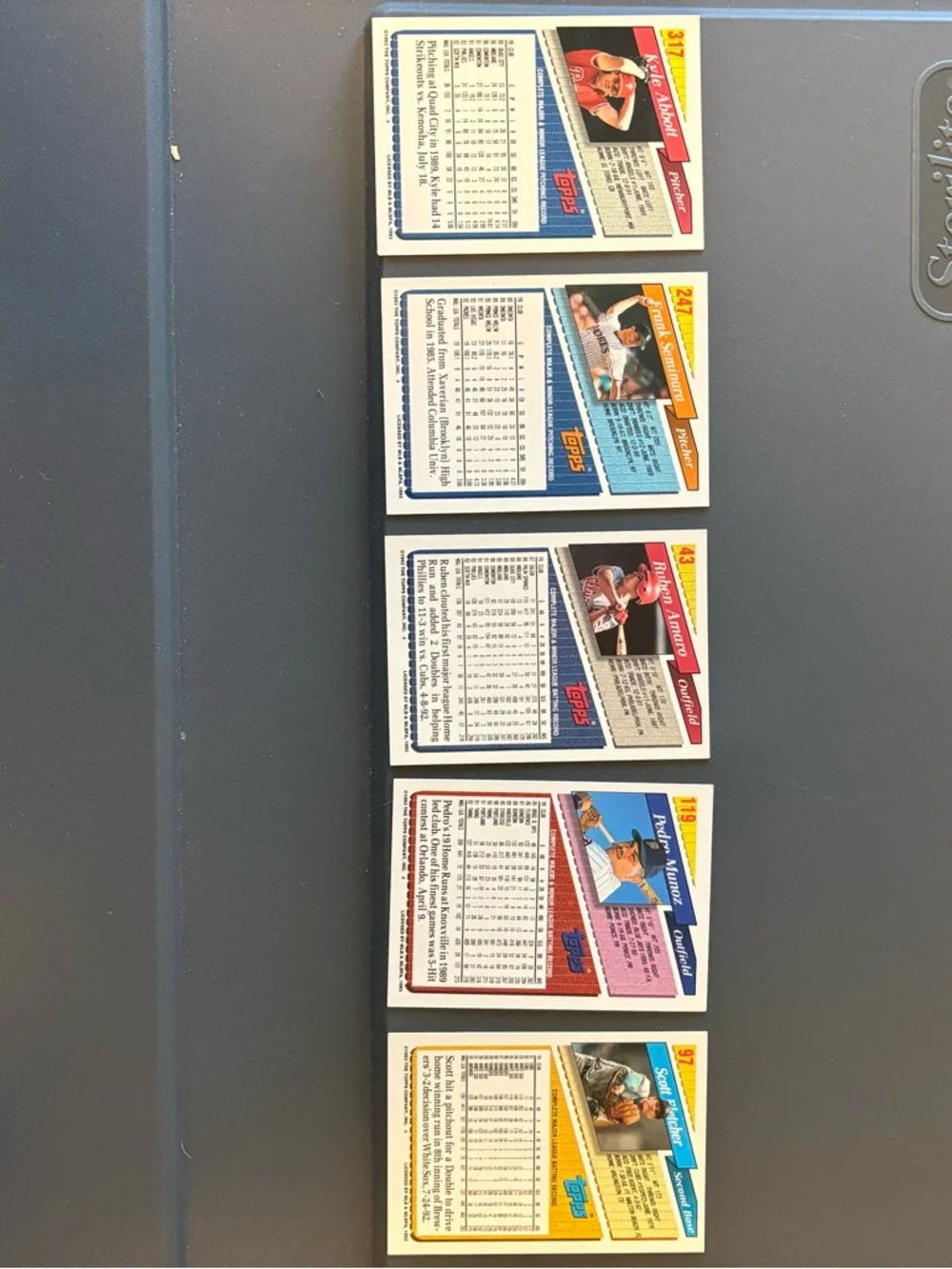 Set of 5 (1995) Topps Trading Cards - Phillies, Brewers, Twins, Padres - Picture 2 of 2
